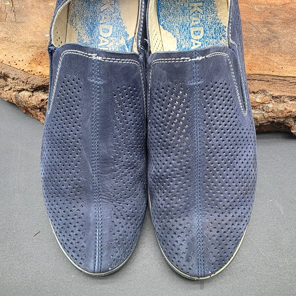 Hipster Slip On Loafers Mens 41 Navy Blue Perforated Suede Leather Shoes